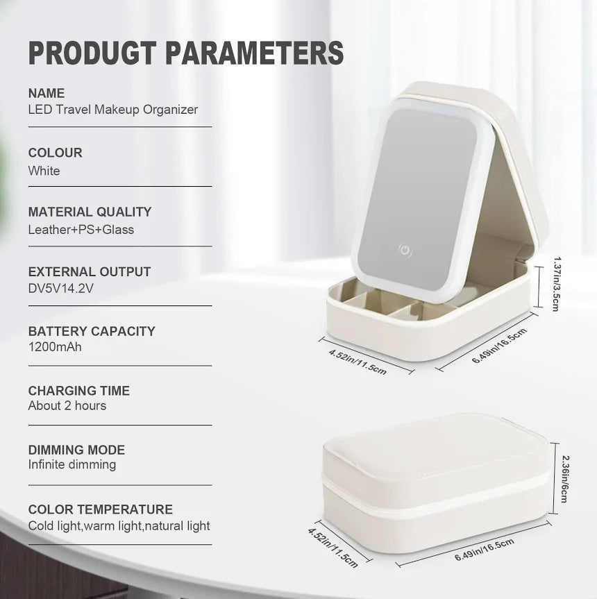 Small Travel LED Makeup Mirror Case with
